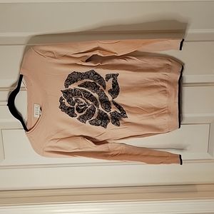 Elle pink with black flower sweater medium